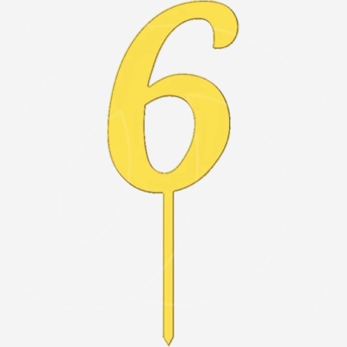 Топпер декоративный акриловый "Цифра 6 на палочке" Золото 6,5 см ТСК43.6