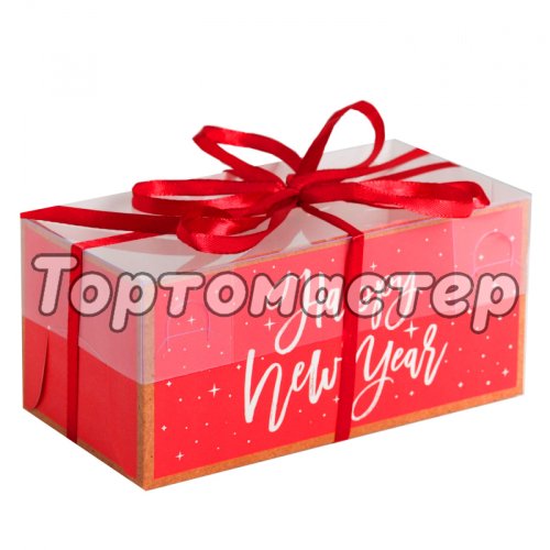 Коробка на 2 капкейка "Happy New Year" Красная 4334717