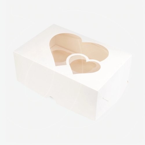 Коробка на 6 капкейков с окном "Сердца" Белая 25х17х10 см 705151