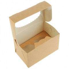 Коробка на 2 капкейка с окошком Белая/Крафт 25 шт OSQ MUF 2