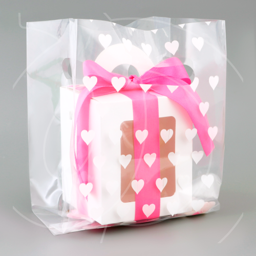 Пакет полиэтиленовый прозрачный "Сердечки" 15х6х25 см 10638989