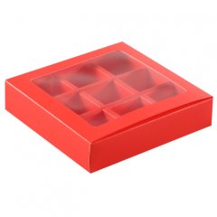 Коробка на 9 конфет раздвижная Красная 13,7х13,7х3,7 см 5 шт