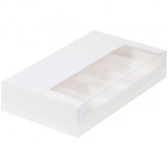 Коробка на 5 эклеров и эскимо с пластиковой крышкой Белая 25х15х5см 080820 ф