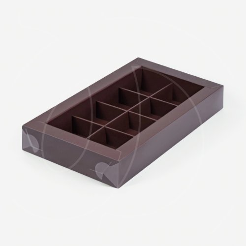 Коробка на 8 конфет с пластиковой крышкой Коричневая 19х11х3 см 050805