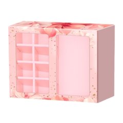Коробка на 8 конфет и шоколадную плитку с окном "Розовые цветы" 17,7х17,85х3,85 см "КУ-569   КУ-00569 "