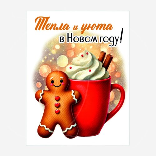 Открытка "Тепла и уюта в Новом году!" 8,5х6,5 см 041п