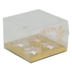 Коробка на 4 капкейка с прозрачной крышкой Золотой Новый Год 16х16х11,5 см 5 шт 9667440
