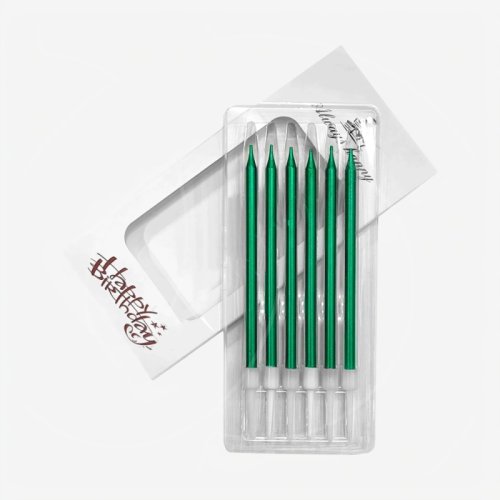 Свечи декоративные "Зелёный металлик" 12 см 6 шт Свеч-23