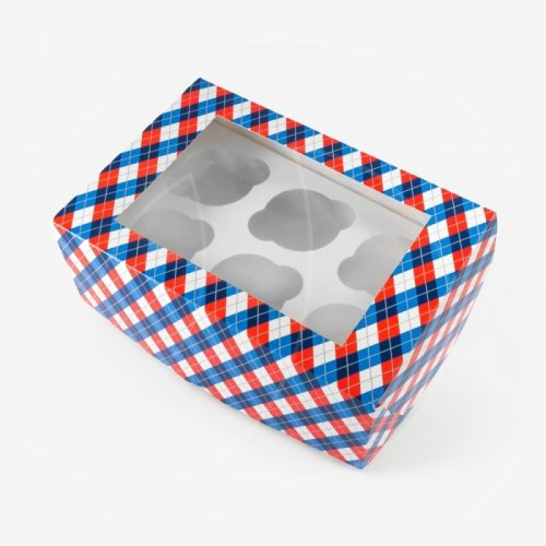 Коробка на 6 капкейков с окном "Клетка" 25х17х10 см 705399