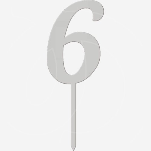 Топпер декоративный акриловый "Цифра 6 на палочке" Серебро 5 см ТСК46.6
