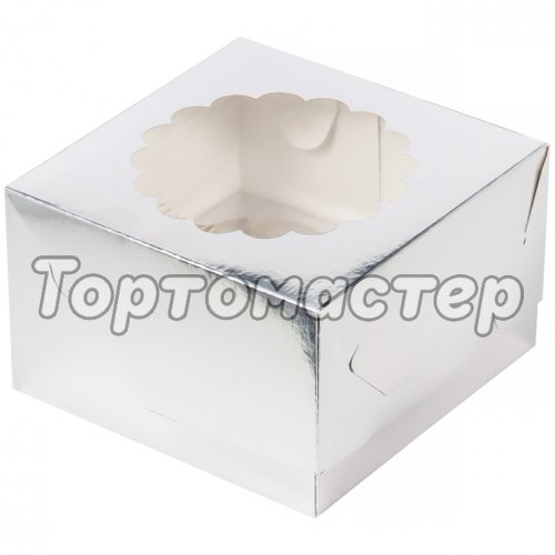 Коробка на 4 капкейка с окном серебро 040220 ф