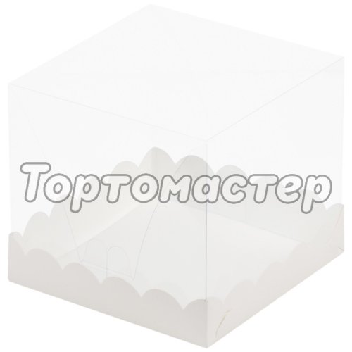 Коробка для торта/кулича с прозрачной крышкой и ложементом белая 15х15х14 см 022100+022074