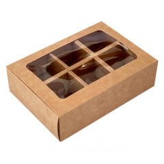 Коробка на 6 конфет с окошком Крафт 13,7х9,8х3,8 см КУ-296