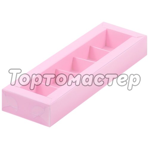 Коробка на 5 конфет с окном розовая 23,5х7х3 см 51027