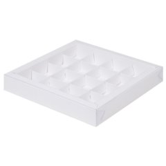 Коробка на 16 конфет с пластиковой крышкой Белая 20х20х3 см 50501, 050501
