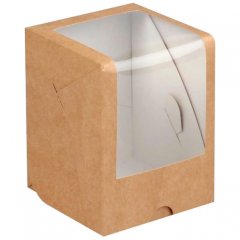 Коробка на 1 капкейк с окошком Крафт 12,5х9,5х9,5 см КУ-041