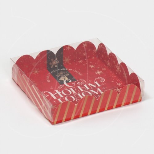 Коробка для сладостей с прозрачной крышкой "Новый год" 13х13х3 см 7855019