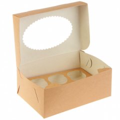 Коробка на 6 капкейков с окошком Белая/Крафт 25 шт OSQ MUF 6