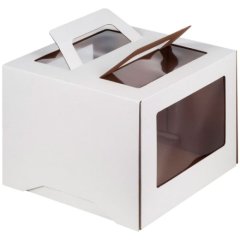 Коробка для Торта с окном и ручками Белая 22х22х15 см 