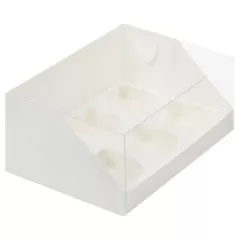 Коробка для 12 капкейков с пластик. кр. (белая), 310*235*100мм