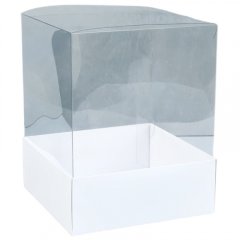 Коробка для кулича/домика с прозрачной крышкой Белая 16х16х20 см 